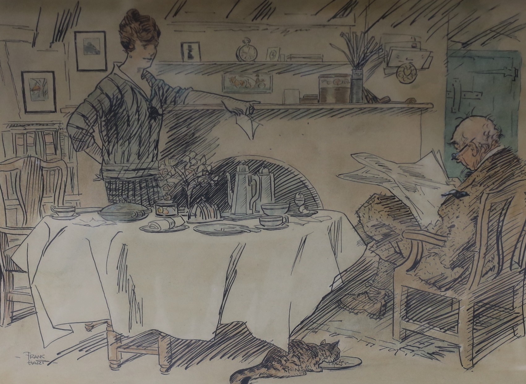 Frank Hart (1878-1959), two original ink and watercolour cartoons for Punch, 'Our Brigadier' and 'Smartening up for the Poultry Show', both signed, largest 24 x 33cm